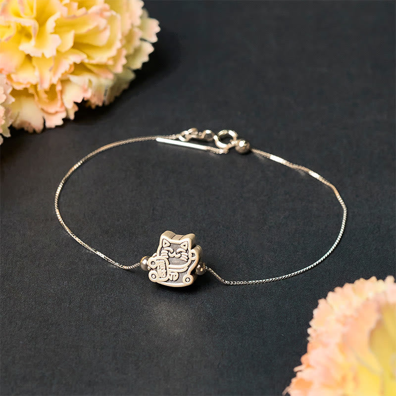 Bracelet de protection en argent sterling 925 avec Buddha Stones et chat porte-bonheur - image 4