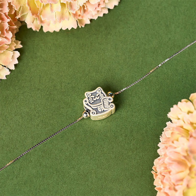 Bracelet de protection en argent sterling 925 avec Buddha Stones et chat porte-bonheur - image 2