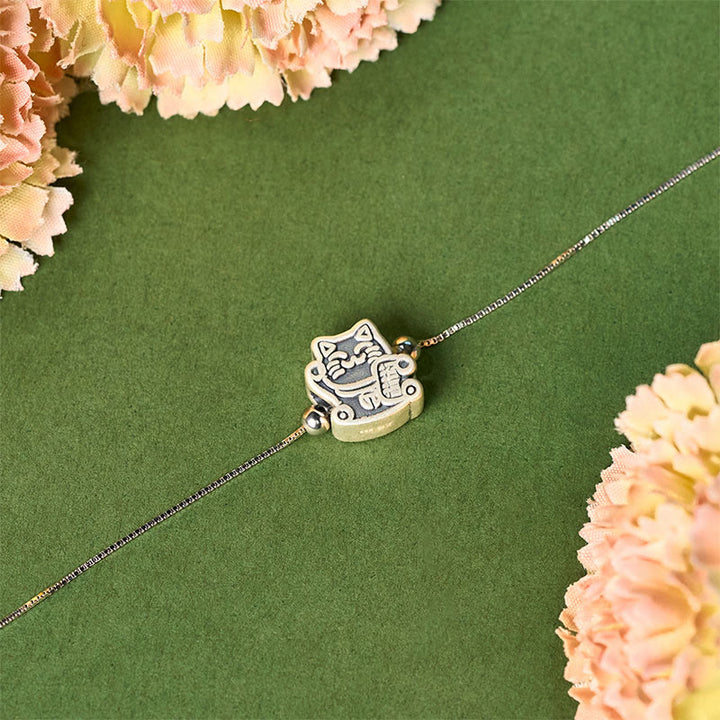 Bracelet de protection en argent sterling 925 avec Buddha Stones et chat porte-bonheur - image 2