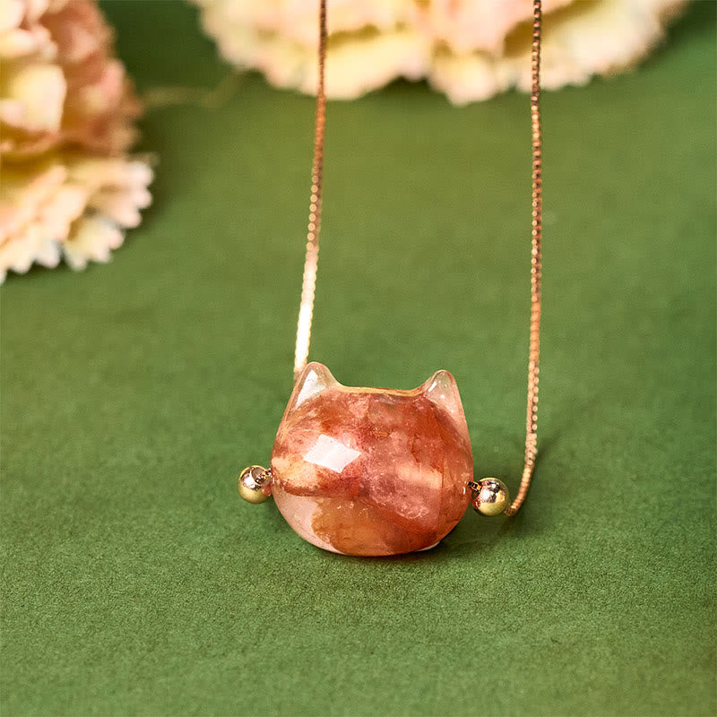 Buddha Stones en argent sterling 925 et tête de chat en quartz rouge naturel - Quartz d'inclusion - image 0