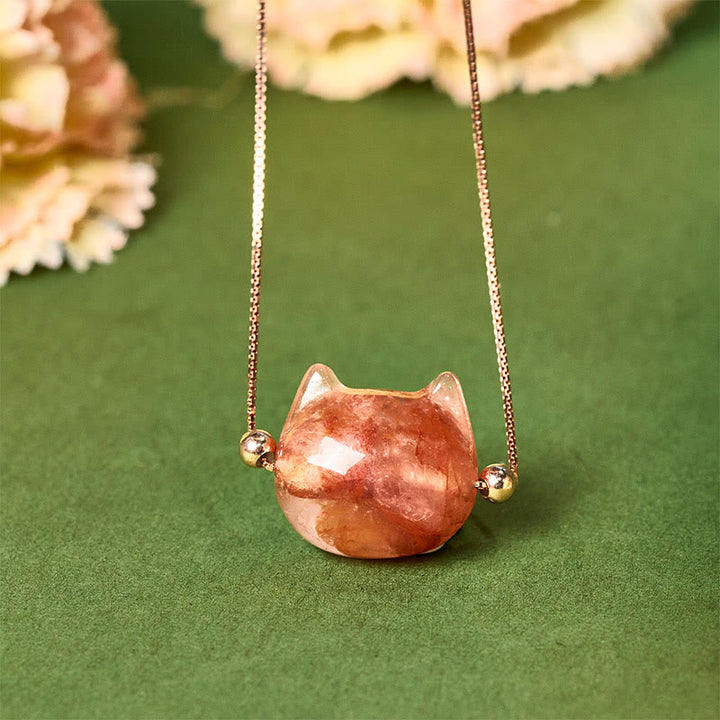 Buddha Stones en argent sterling 925 et tête de chat en quartz rouge naturel - image 1