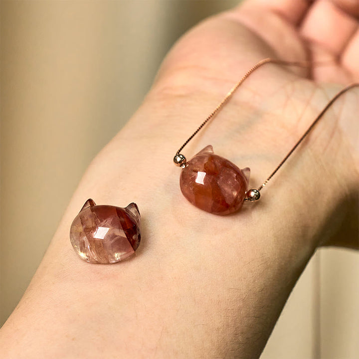 Buddha Stones en argent sterling 925 et tête de chat en quartz rouge naturel - image 9