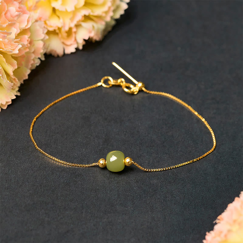 Bracelet chaîne en argent sterling 925 avec Buddha Stones - Jade vert foncé - Chaîne en argent sterling 925 plaqué or - image 1