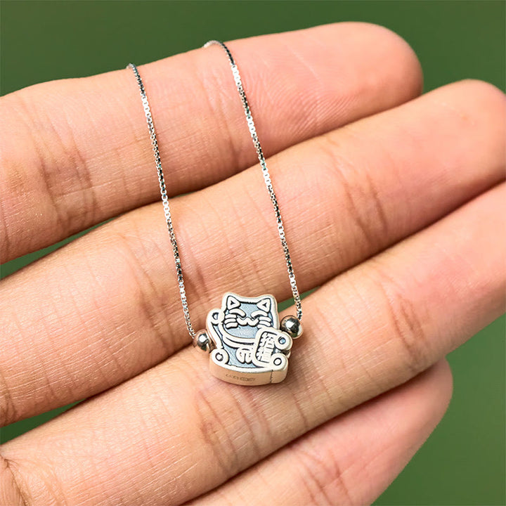 Buddha Stones Collier avec pendentif en argent sterling 999 et protection chat porte-bonheur en argent sterling 925 - image 3