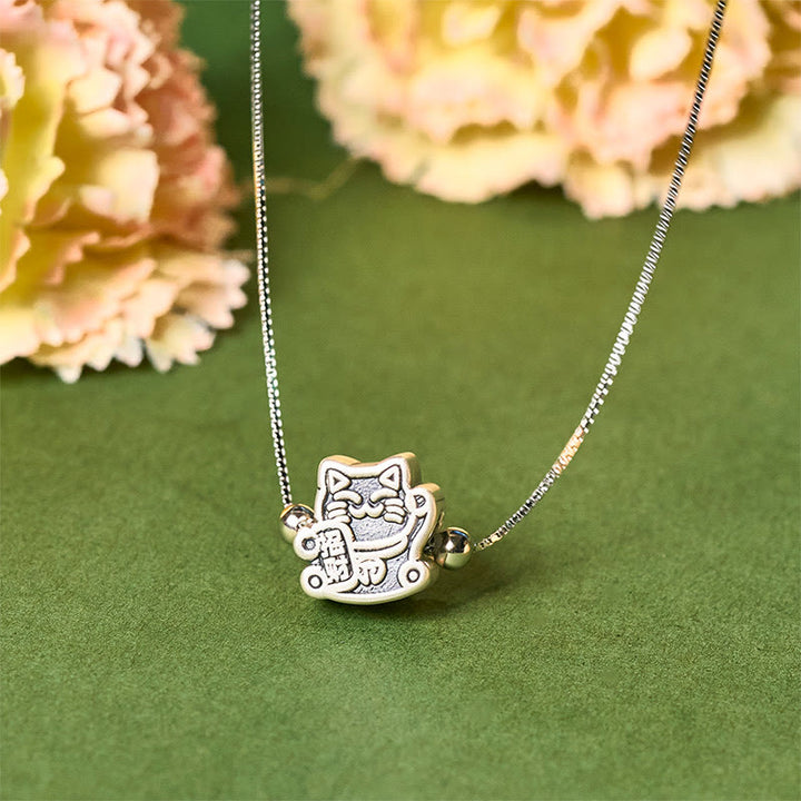 Buddha Stones Collier avec pendentif en argent sterling 999 et protection chat porte-bonheur en argent sterling 925 - Chat - image 0
