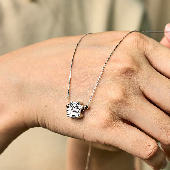 Buddha Stones Collier avec pendentif en argent sterling 999 et protection chat porte-bonheur en argent sterling 925 - image 4