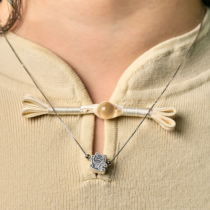 Buddha Stones Collier avec pendentif en argent sterling 999 et protection chat porte-bonheur en argent sterling 925 - image 7