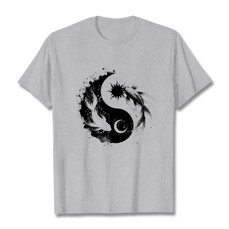 T-shirt à motif Bouddha, soleil et lune, Yin Yang, Koi - Gris clair - 2XL - image 19