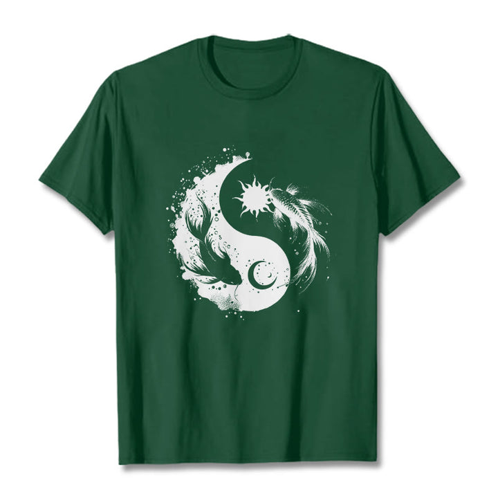 T-shirt à motif Bouddha, soleil et lune, Yin Yang, Koi - Forêt Verte - 2XL - image 11