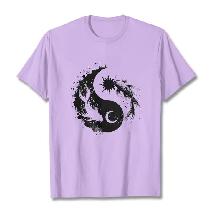 T-shirt à motif Bouddha, soleil et lune, Yin Yang, Koi - Prune - 2XL - image 16