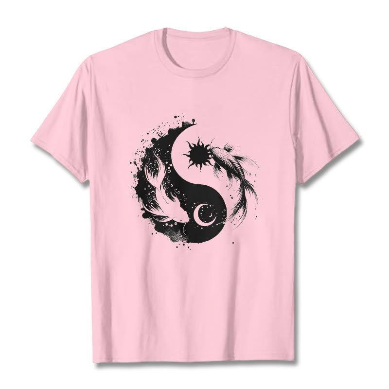 T-shirt à motif Bouddha, soleil et lune, Yin Yang, Koi - Rose clair - 2XL - image 12