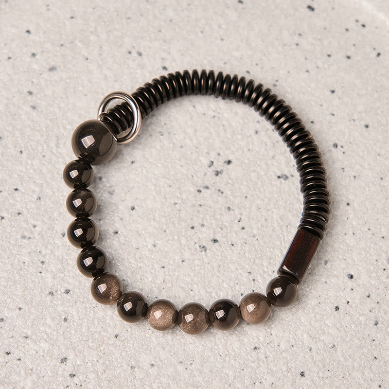 Bracelet de protection en obsidienne argentée et coquille de noix de coco avec Buddha Stones - image 2