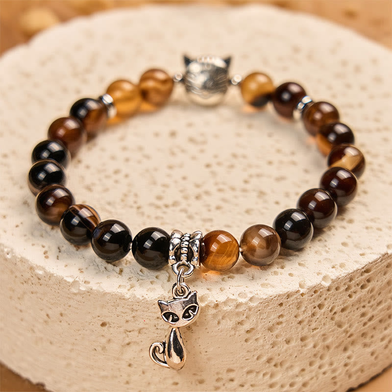 Bracelet de protection en perles d'agate rayée marron foncé avec chat siamois chocolat Buddha Stones - image 4