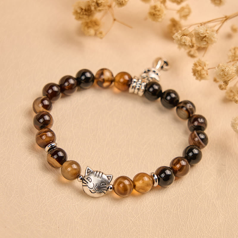 Bracelet de protection en perles d'agate rayée marron foncé avec chat siamois chocolat Buddha Stones - image 2
