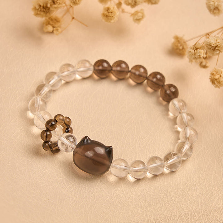 Bracelet de protection en quartz fumé blanc naturel avec motif chat bobtail japonais Buddha Stones - image 2