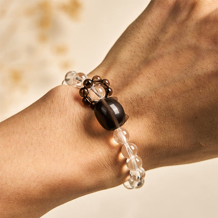 Bracelet de protection en quartz fumé blanc naturel avec motif chat bobtail japonais Buddha Stones - image 5