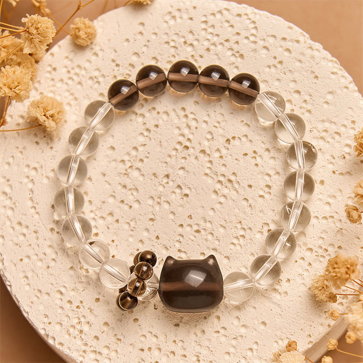 Bracelet de protection en quartz fumé blanc naturel avec motif chat bobtail japonais Buddha Stones - image 3
