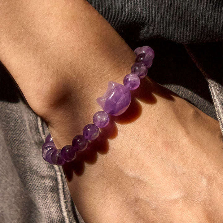 Bracelet de conscience spirituelle en améthyste avec tête de chat mignon et Buddha Stones - image 7