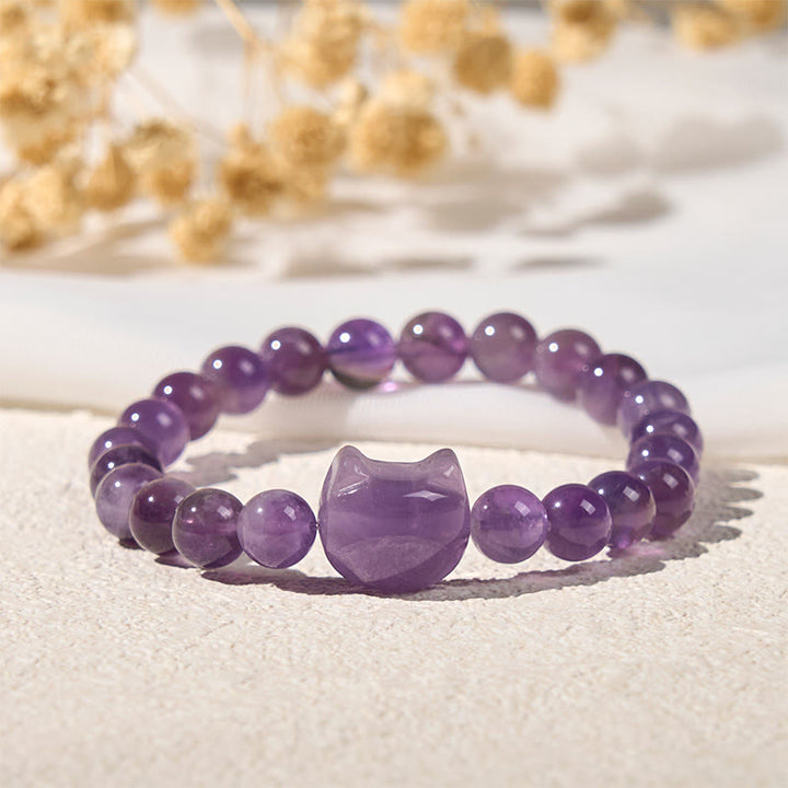 Bracelet de conscience spirituelle en améthyste avec tête de chat mignon et Buddha Stones - image 2