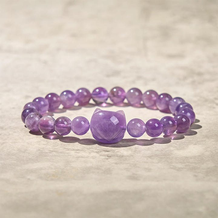 Bracelet de conscience spirituelle en améthyste avec tête de chat mignon et Buddha Stones - image 5