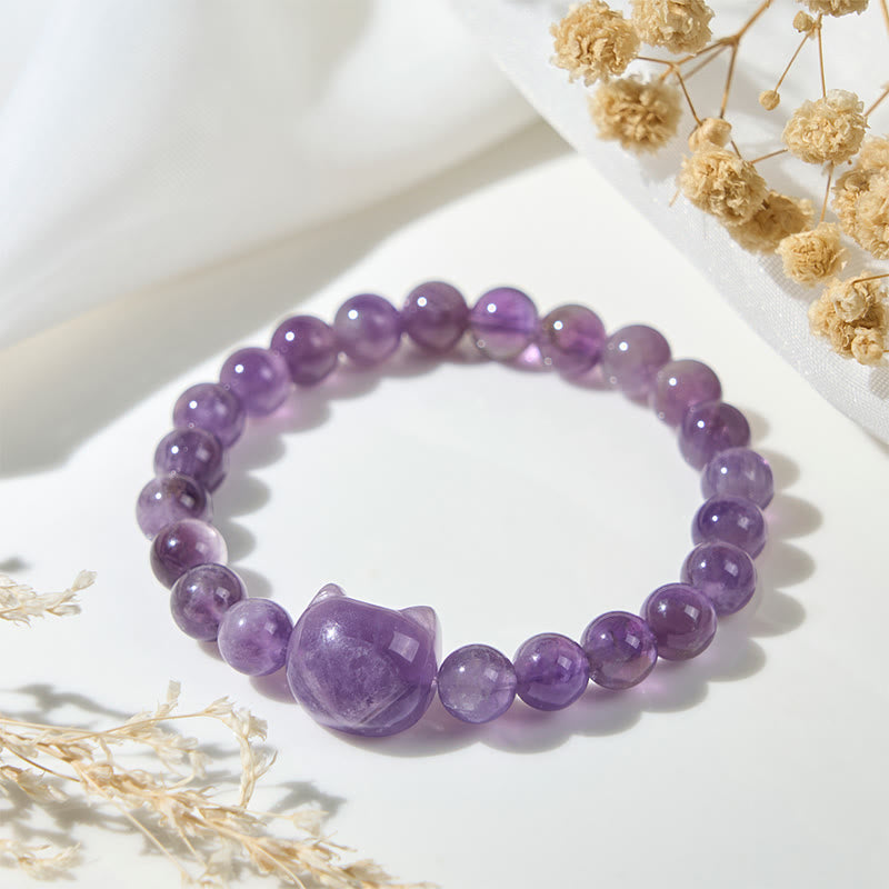 Bracelet de conscience spirituelle en améthyste avec tête de chat mignon et Buddha Stones - image 4