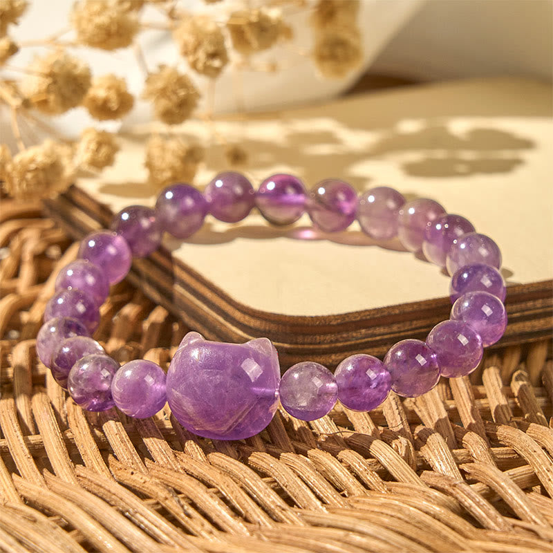 Bracelet de conscience spirituelle en améthyste avec tête de chat mignon et Buddha Stones - image 3