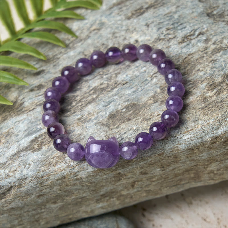Bracelet de conscience spirituelle en améthyste avec tête de chat mignon et Buddha Stones - image 6
