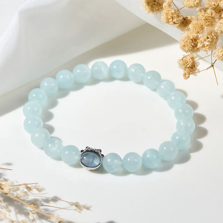 Bracelet de paix porte-bonheur en aigue-marine naturelle avec Buddha Stones - image 2