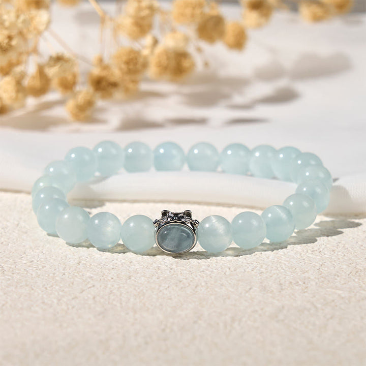 Bracelet de paix porte-bonheur en aigue-marine naturelle avec Buddha Stones - image 3