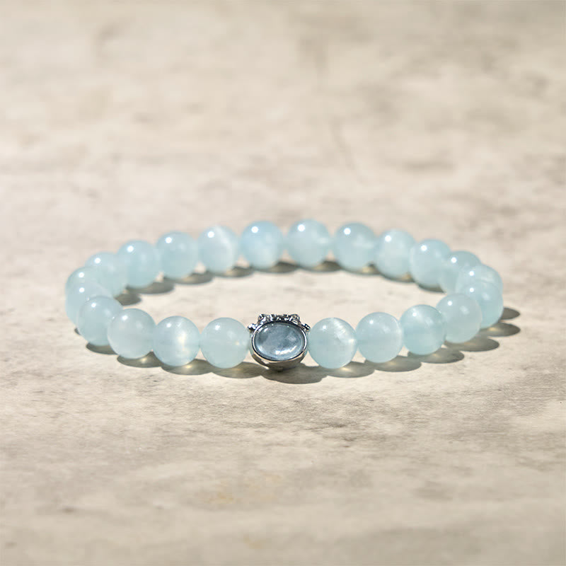 Bracelet de paix porte-bonheur en aigue-marine naturelle avec Buddha Stones - Aigue-marine (tour de poignet : 14-16 cm) - image 1