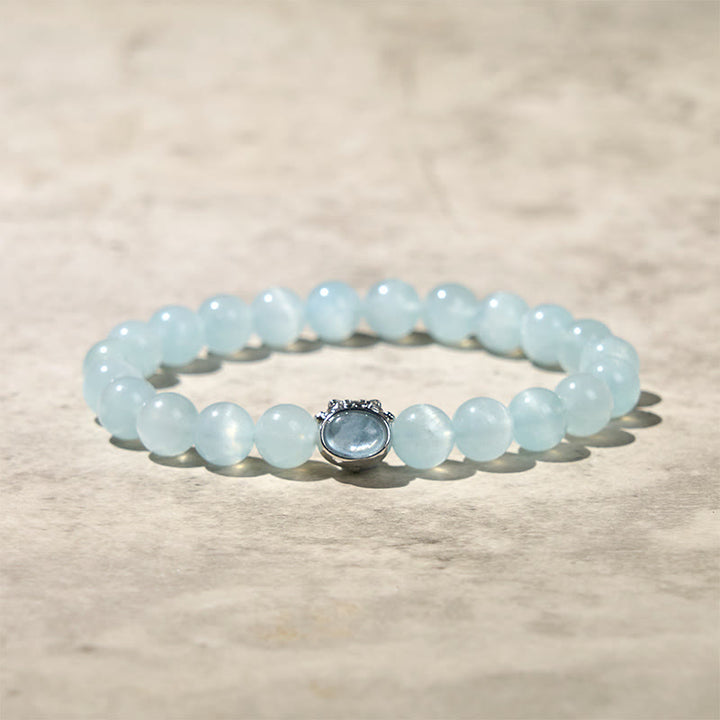 Bracelet de paix porte-bonheur en aigue-marine naturelle avec Buddha Stones - Aigue-marine (tour de poignet : 14-16 cm) - image 1