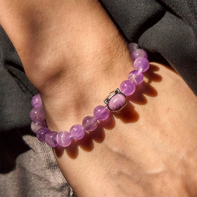 Bracelet Buddha Stones en améthyste avec joli visage de chat pour soulager le stress - image 10
