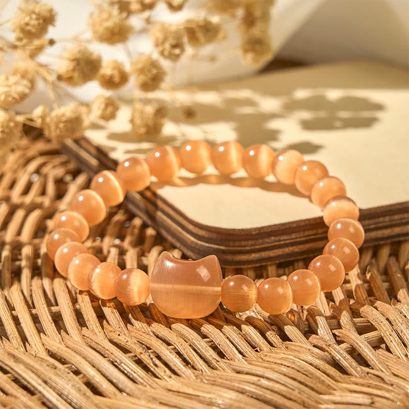 Bracelet de perles spirituelles en Buddha Stones, jolie tête de chat, œil de chat rose et œil de chat blanc - image 18