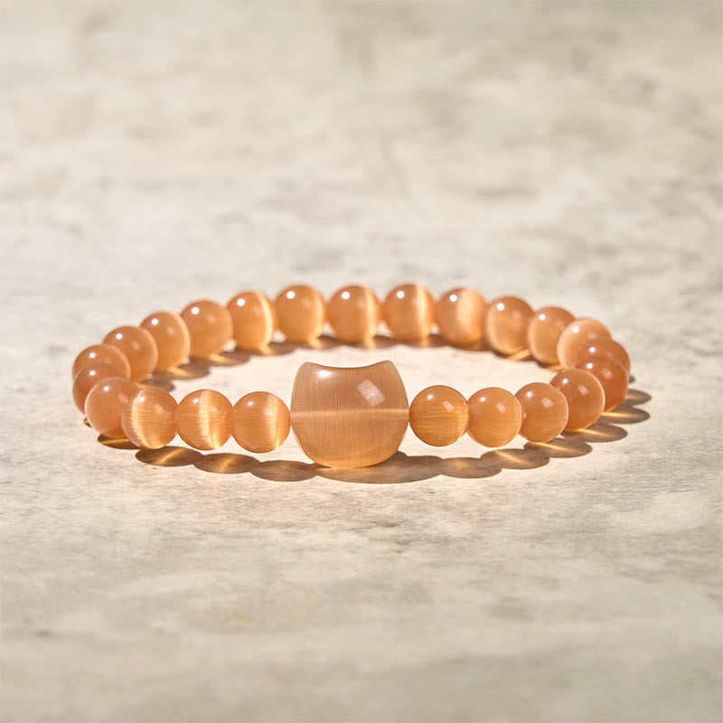 Bracelet de perles spirituelles en Buddha Stones, jolie tête de chat, œil de chat rose et œil de chat blanc - Œil de chat orange (tour de poignet : 15-20 cm) - image 14