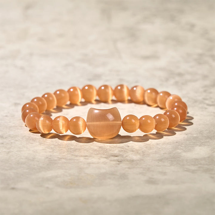 Bracelet de perles spirituelles en Buddha Stones, jolie tête de chat, œil de chat rose et œil de chat blanc - Œil de chat orange (tour de poignet : 15-20 cm) - image 14