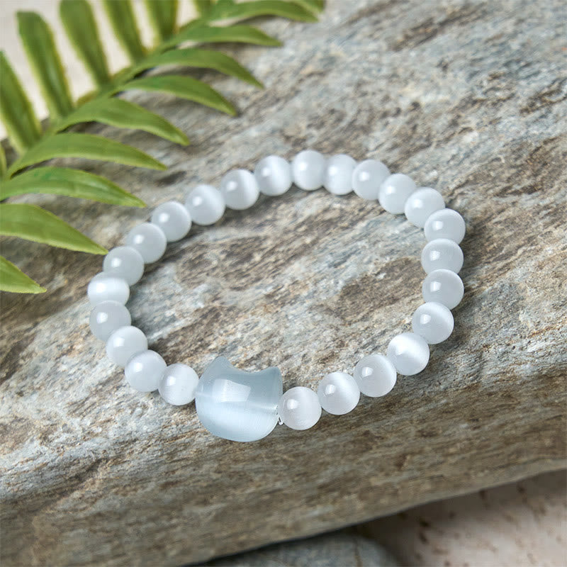 Bracelet de perles spirituelles en Buddha Stones, jolie tête de chat, œil de chat rose et œil de chat blanc - image 10