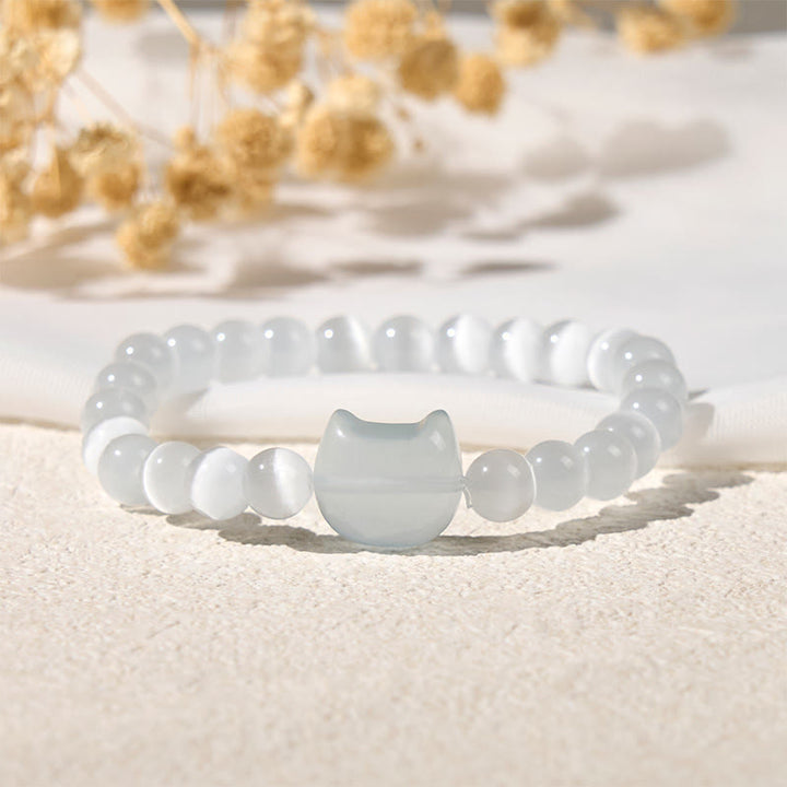 Bracelet de perles spirituelles en Buddha Stones, jolie tête de chat, œil de chat rose et œil de chat blanc - image 9