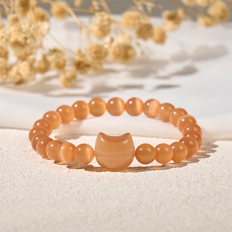 Bracelet de perles spirituelles en Buddha Stones, jolie tête de chat, œil de chat rose et œil de chat blanc - image 16
