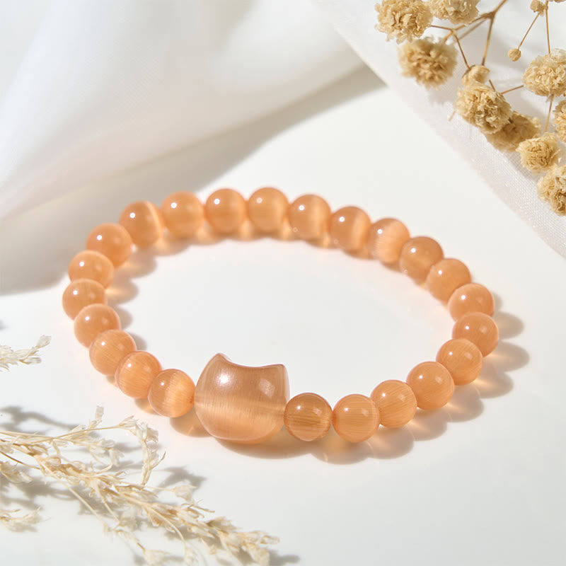 Bracelet de perles spirituelles en Buddha Stones, jolie tête de chat, œil de chat rose et œil de chat blanc - image 15