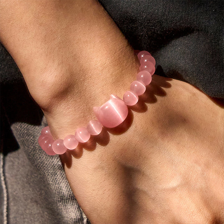 Bracelet de perles spirituelles en Buddha Stones, jolie tête de chat, œil de chat rose et œil de chat blanc - image 6