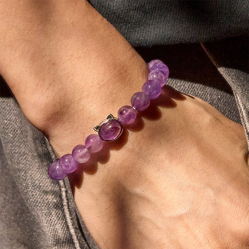 Bracelet de guérison en Buddha Stones d'améthyste naturelle en forme de chat mignon - image 5