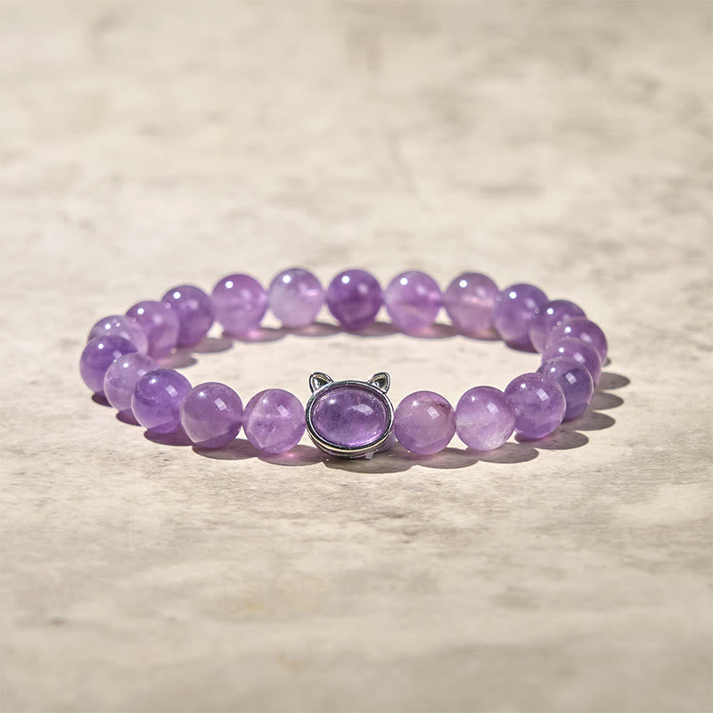 Bracelet de guérison en Buddha Stones d'améthyste naturelle en forme de chat mignon - image 4