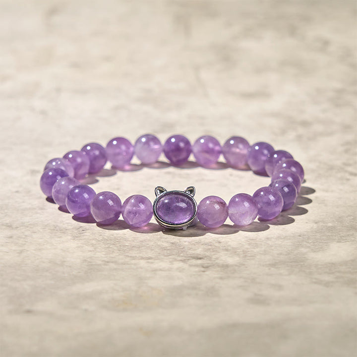 Bracelet de guérison en Buddha Stones d'améthyste naturelle en forme de chat mignon - image 4