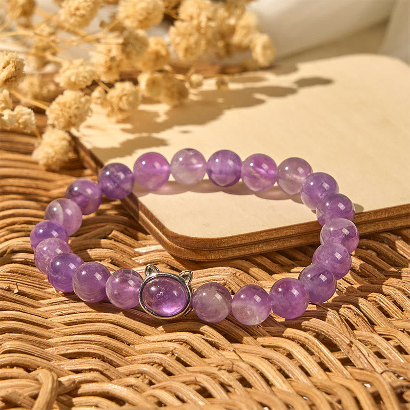 Bracelet de guérison en Buddha Stones d'améthyste naturelle en forme de chat mignon - image 6