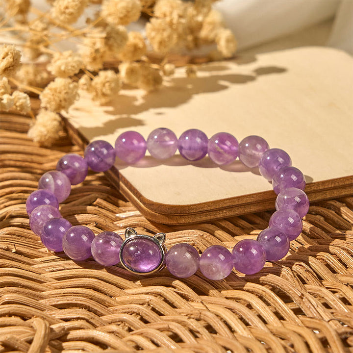 Bracelet de guérison en Buddha Stones d'améthyste naturelle en forme de chat mignon - image 6