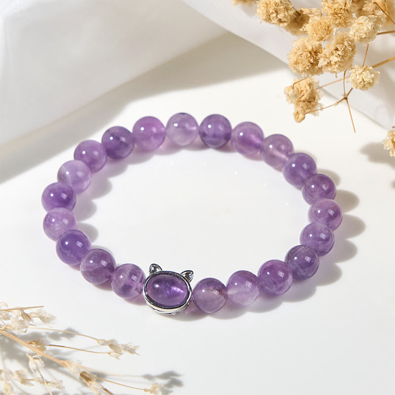 Bracelet de guérison en Buddha Stones d'améthyste naturelle en forme de chat mignon - image 2
