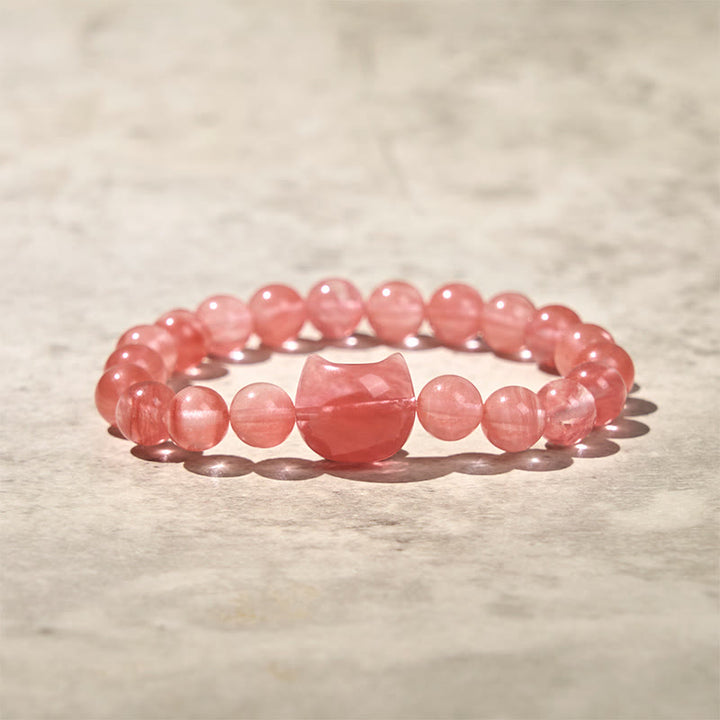 Bracelet de perles spirituelles en agate rouge avec jolie tête de chat et Buddha Stones - image 4