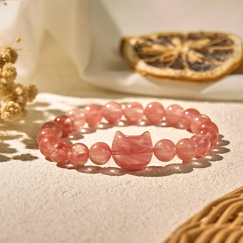 Bracelet de perles spirituelles en agate rouge avec jolie tête de chat et Buddha Stones - Agate rouge (tour de poignet : 15-20 cm) - image 0