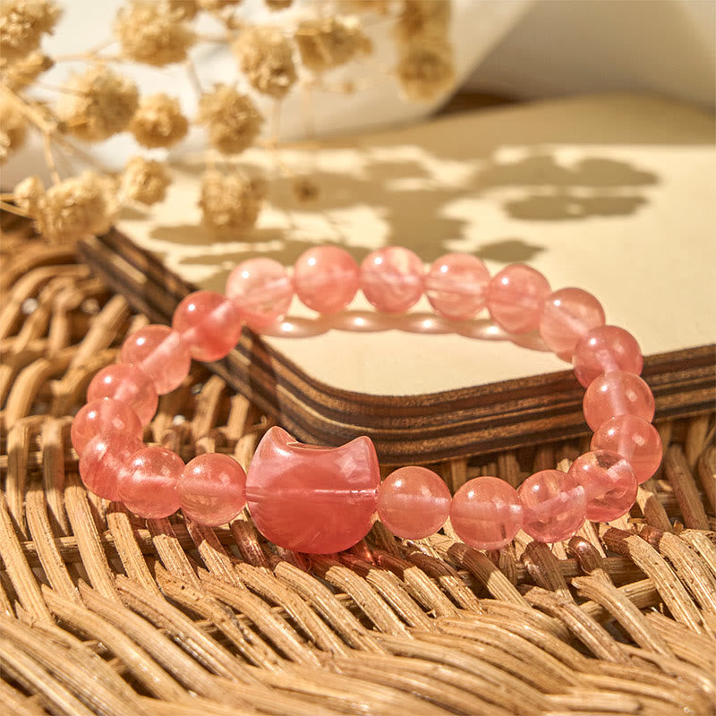 Bracelet de perles spirituelles en agate rouge avec jolie tête de chat et Buddha Stones - image 2