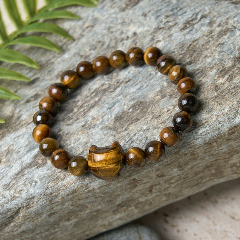 Bracelet de perles puissantes œil de tigre et chat mignon en Buddha Stones - image 5